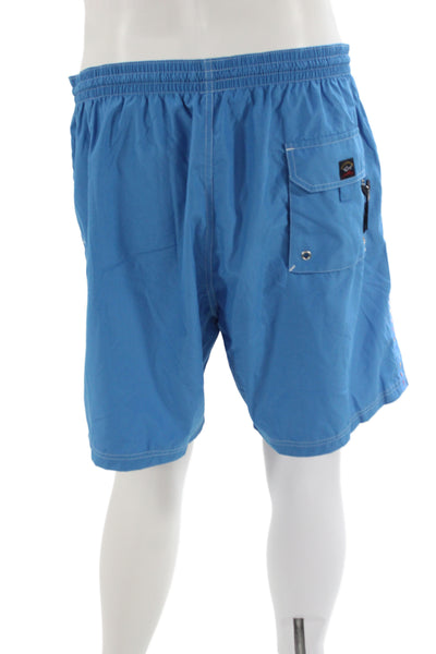 Paul & Shark Mens Drawstring Logo Trim Swim Trunks Blue White Size 2XL