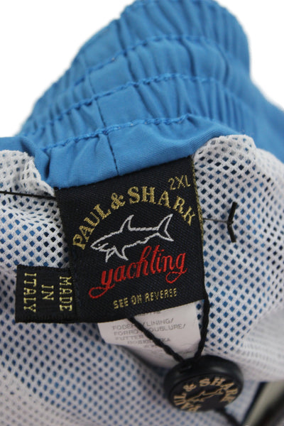 Paul & Shark Mens Drawstring Logo Trim Swim Trunks Blue White Size 2XL