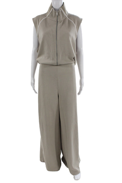 Spanx Womens High Neck Sleeveless Jumpsuit Beige Solid TENCEL Size 3X