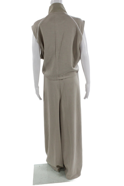 Spanx Womens High Neck Sleeveless Jumpsuit Beige Solid TENCEL Size 3X