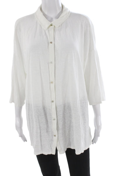 Eileen Fisher Women Tunic Button-Up Organic Linen White 3/4 Sleeve Size 1X
