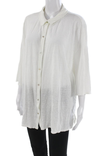 Eileen Fisher Women Tunic Button-Up Organic Linen White 3/4 Sleeve Size 1X