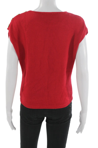 Rachel Zoe Women Basic Red Cotton Round Neck Short Sleeve Top Petite Size S