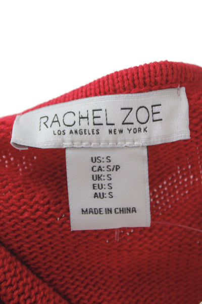 Rachel Zoe Women Basic Red Cotton Round Neck Short Sleeve Top Petite Size S