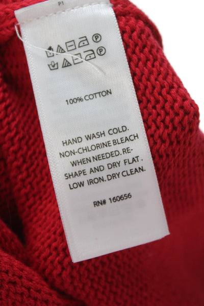 Rachel Zoe Women Basic Red Cotton Round Neck Short Sleeve Top Petite Size S