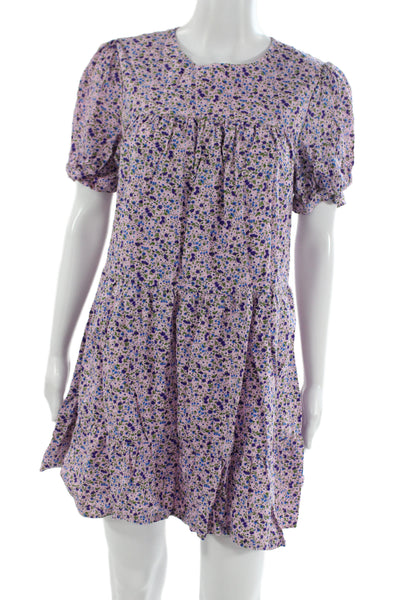 Pomander Place Women Pink Floral Cotton Shift Sundress Short Sleeve Size S