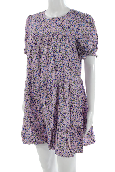 Pomander Place Women Pink Floral Cotton Shift Sundress Short Sleeve Size S