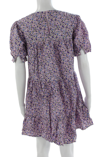 Pomander Place Women Pink Floral Cotton Shift Sundress Short Sleeve Size S