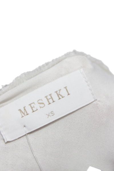 Meshki Womens Mini Bodycon Dress White Striped Long Sleeve Round Neck Size XS