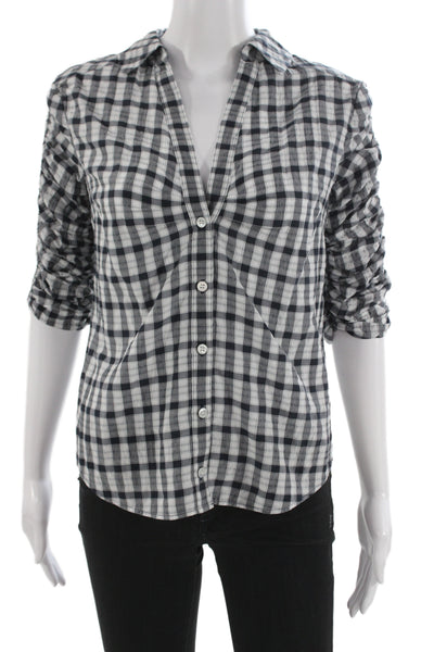 Veronica Beard Women Black Plaid Collared Button-Up 3/4 Sleeve 90s Size XS