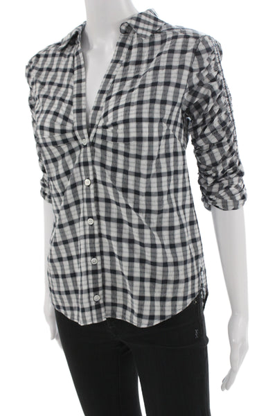 Veronica Beard Women Black Plaid Collared Button-Up 3/4 Sleeve 90s Size XS