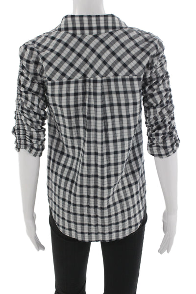 Veronica Beard Women Black Plaid Collared Button-Up 3/4 Sleeve 90s Size XS