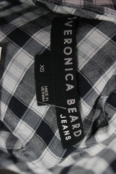 Veronica Beard Women Black Plaid Collared Button-Up 3/4 Sleeve 90s Size XS
