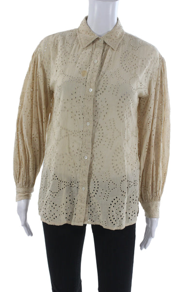 Nili Lotan Women Bohemian Collared Button Up Blouse Long Sleeve Beige Size XS