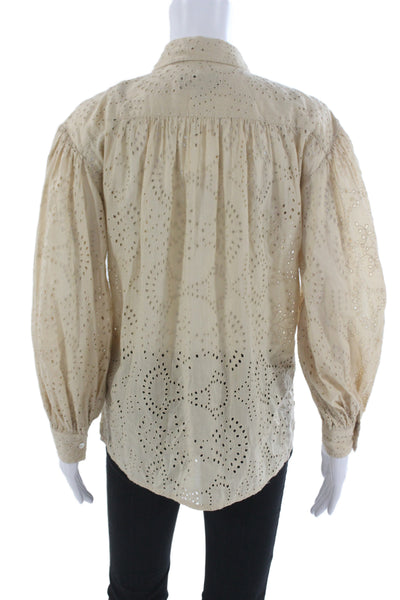 Nili Lotan Women Bohemian Collared Button Up Blouse Long Sleeve Beige Size XS