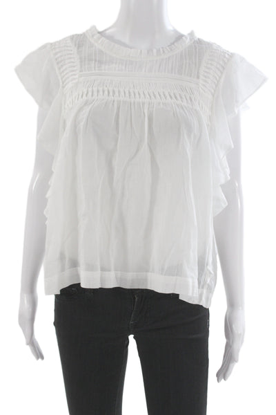 Isabel Marant Etoile Women White Crew Neck Cap Sleeve Blouse Size 34