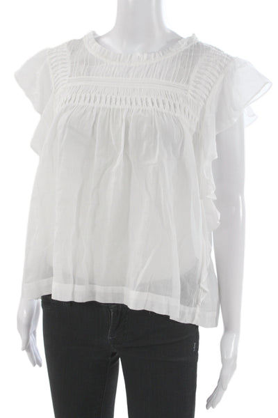 Isabel Marant Etoile Women White Crew Neck Cap Sleeve Blouse Size 34