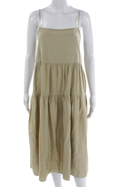 Enza Costa Women Slip Dress Beige 100% Cotton Square Neck Long Size 0