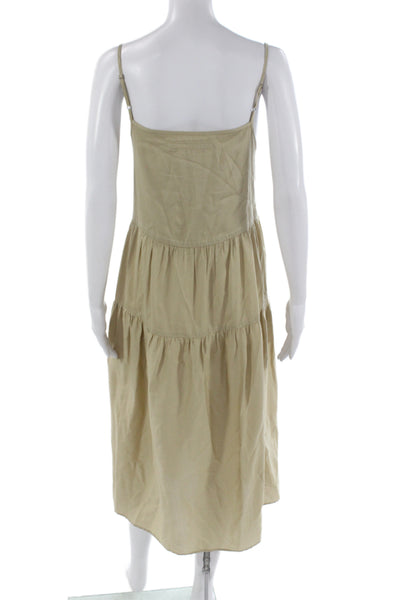 Enza Costa Women Slip Dress Beige 100% Cotton Square Neck Long Size 0