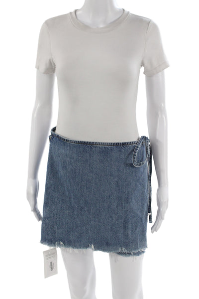 Re/Done Womens Blue Denim Pleated Wrap Mini Skort Size 29