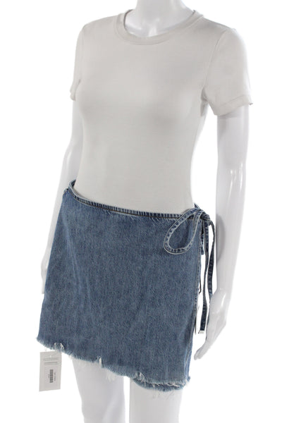 Re/Done Womens Blue Denim Pleated Wrap Mini Skort Size 29