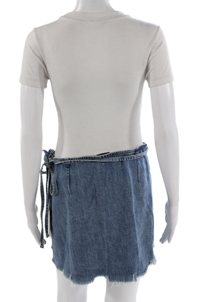 Re/Done Womens Blue Denim Pleated Wrap Mini Skort Size 29