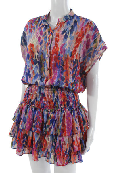 Misa Womens Blue Shirt Dress Blouson Short Sleeve Knee Length Size M