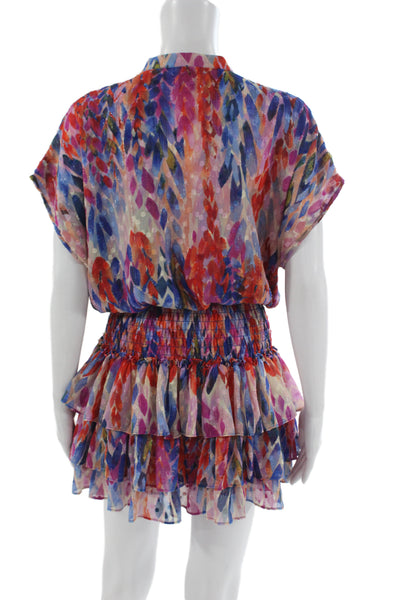 Misa Womens Blue Shirt Dress Blouson Short Sleeve Knee Length Size M