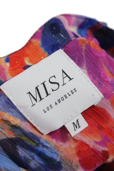 Misa Womens Blue Shirt Dress Blouson Short Sleeve Knee Length Size M