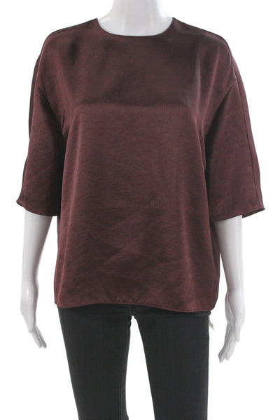 Vince Womens Basic Brown Round Neck 3/4 Sleeve Zip Blouse Size M