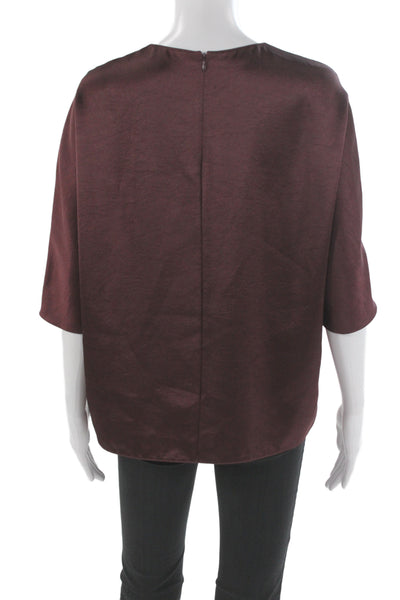Vince Womens Basic Brown Round Neck 3/4 Sleeve Zip Blouse Size M