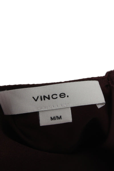 Vince Womens Basic Brown Round Neck 3/4 Sleeve Zip Blouse Size M