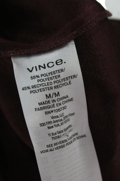 Vince Womens Basic Brown Round Neck 3/4 Sleeve Zip Blouse Size M