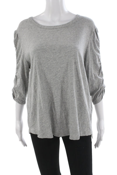 Veronica Beard Women Gray Pima Cotton Round Neck 3/4 Sleeve T-Shirt Size XL