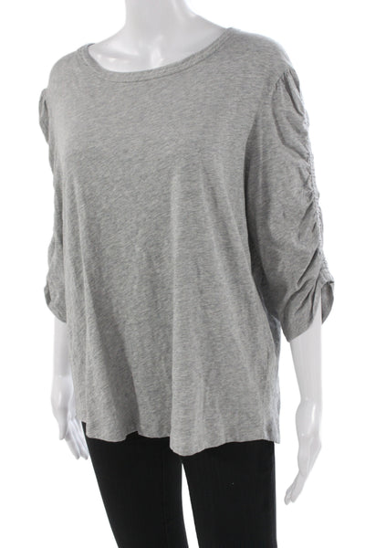 Veronica Beard Women Gray Pima Cotton Round Neck 3/4 Sleeve T-Shirt Size XL