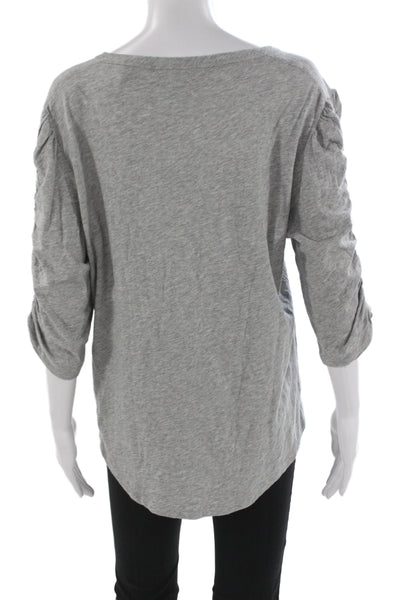 Veronica Beard Women Gray Pima Cotton Round Neck 3/4 Sleeve T-Shirt Size XL