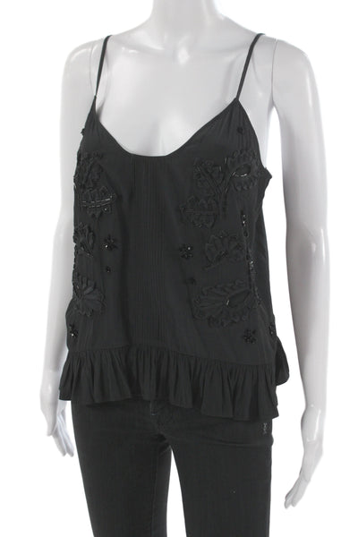 Ramy Brook Women Camisole Black V-Neck Bohemian Size L