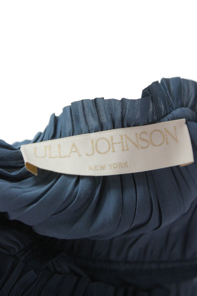 Ulla Johnson Womens Dark Blue Bohemian Blouse Short Sleeve Drawstring Size 6