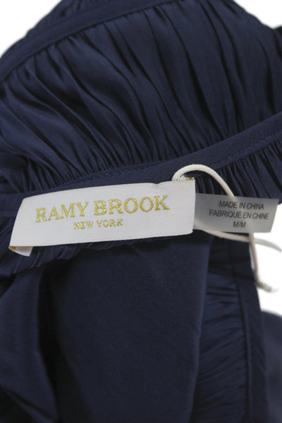 Ramy Brook Womens Dark Blue Bohemian Short Sleeve Blouse Round Neck Size M