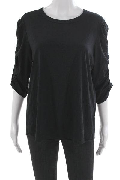 Veronica Beard Women Black Basic T-Shirt 3/4 Sleeve Round Neck Pima Size XL