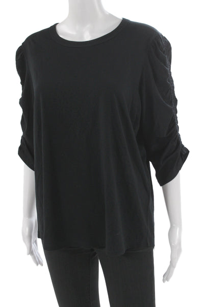 Veronica Beard Women Black Basic T-Shirt 3/4 Sleeve Round Neck Pima Size XL