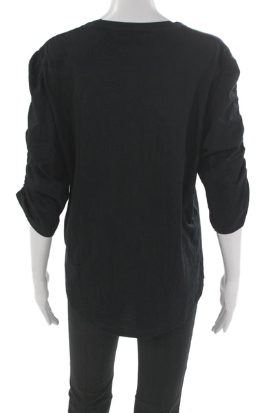 Veronica Beard Women Black Basic T-Shirt 3/4 Sleeve Round Neck Pima Size XL