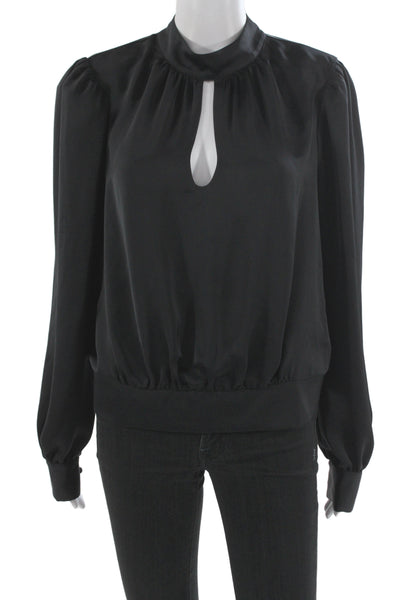 Ramy Brook Womens Black Mock Neck Long Sleeve Button Blouse Size L