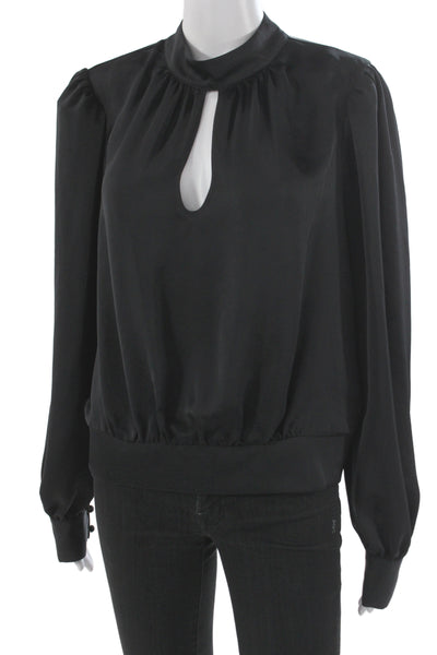Ramy Brook Womens Black Mock Neck Long Sleeve Button Blouse Size L