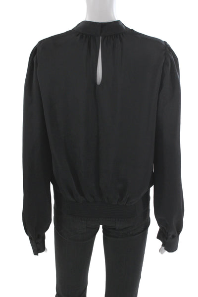 Ramy Brook Womens Black Mock Neck Long Sleeve Button Blouse Size L