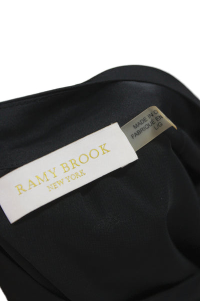 Ramy Brook Womens Black Mock Neck Long Sleeve Button Blouse Size L