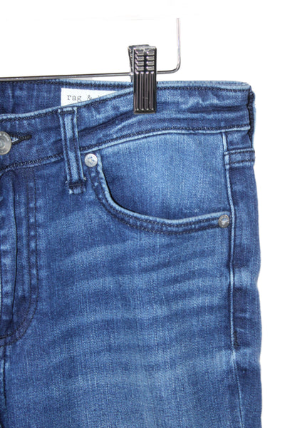 Rag & Bone Womens Ankle Skinny Jeans Dark Blue Button Mid Rise Size 28