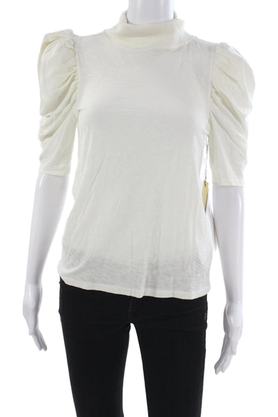 Nation LTD Womens Mock Neck Pima Cotton 3/4 Sleeve Blouse White Size S