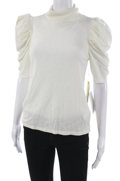 Nation LTD Womens Mock Neck Pima Cotton 3/4 Sleeve Blouse White Size S