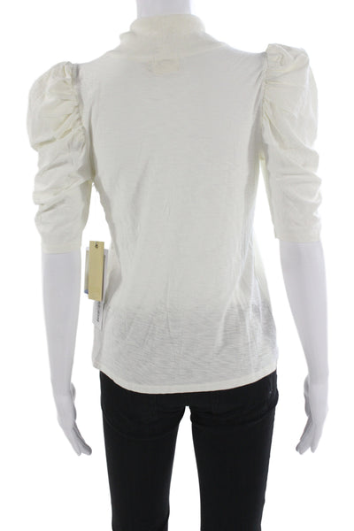 Nation LTD Womens Mock Neck Pima Cotton 3/4 Sleeve Blouse White Size S